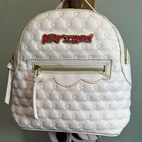 Betsey Johnson Womens Blush Pink Backpack Quilted Zipper Pockets Lined Logo